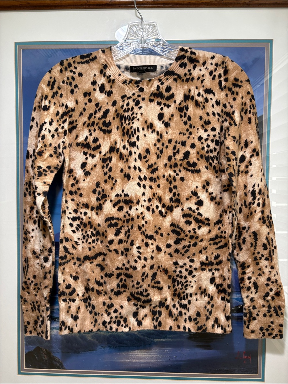 Banana Republic Leopard Print Crewneck Sweater - Tan & Black